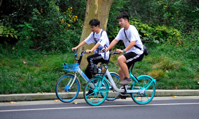 不少游客在钟山风景区骑行游玩。 南报融媒体记者 杜文双摄