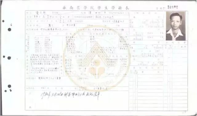 图为卢永根院士本科学籍卡