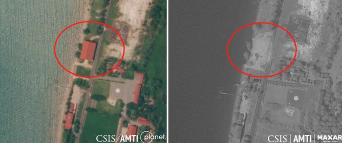 卫星图显示，10月1日（左）建筑还在，11月4日（右）已经消失来源：CSIS