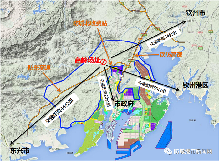 ▲高岭场址与周边重点地区交通距离图。