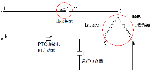 图1 PTC启动器接线图