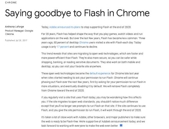 谷歌发布告别Flash的文章