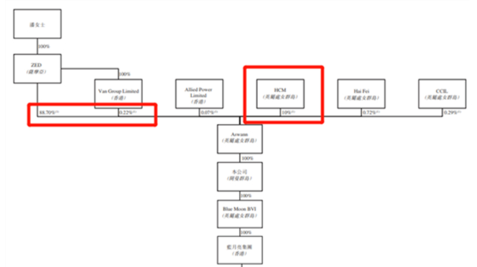 图3：蓝月亮的股权结构。来源，蓝月亮集团招股说明书
