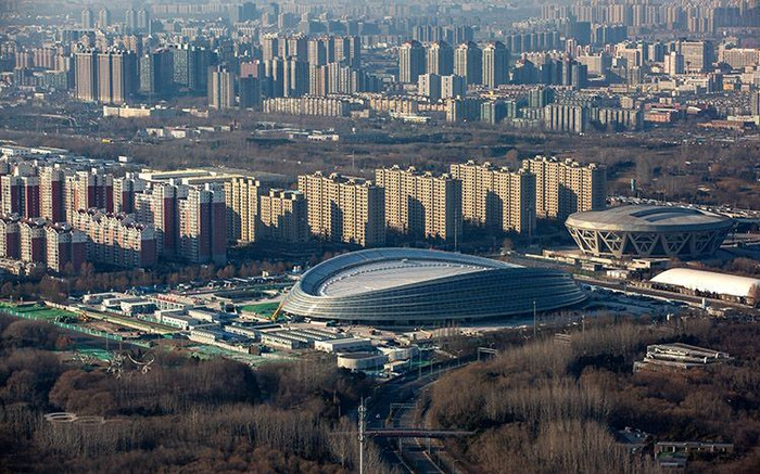 国家速滑馆“冰丝带”外景图。摄影/新京报记者 李凯祥
