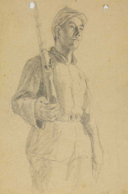 扛枪的男民兵石鲁 20世纪40年代