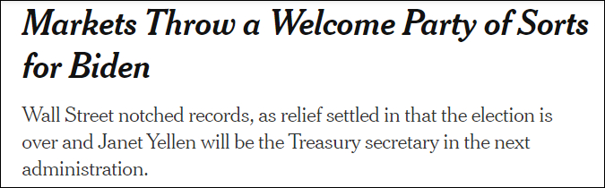 《纽约时报》：市场为拜登举办了欢迎派对