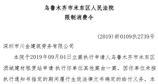 （限制消费令摘要，数据来源：乌鲁木齐市米东区人民法院）