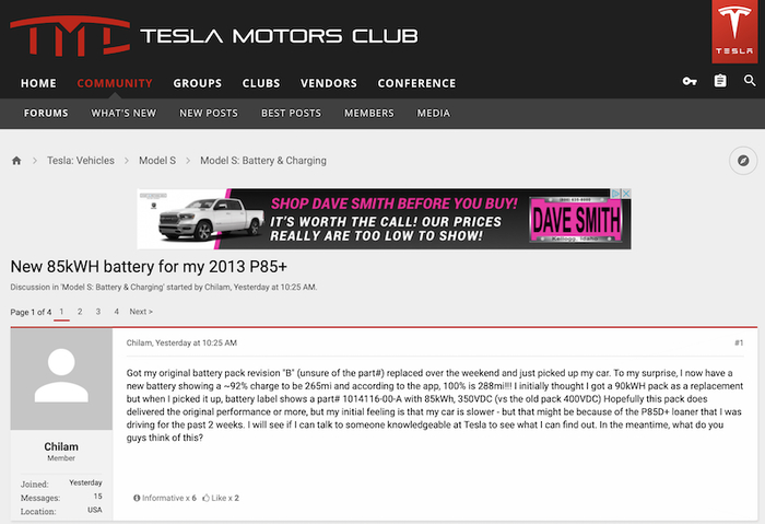 ▲特斯拉车主论坛的截图