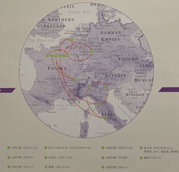 刘海粟首次欧游路线示意图