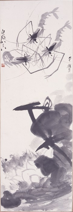 △齐白石/张大千合作，《荷虾图》，宣纸，1100cmx34cm，1948年