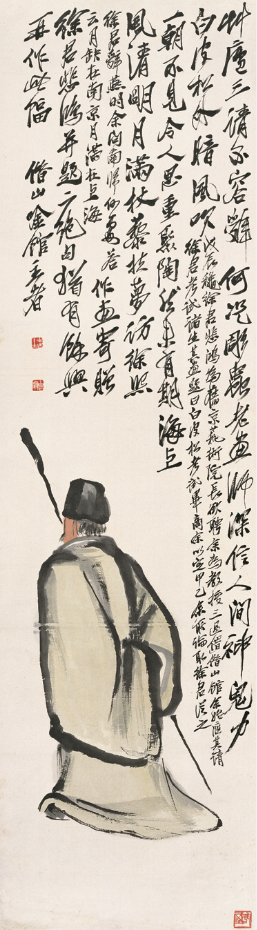 △齐白石，《月下寻旧图》，宣纸，151cm×42cm，1930年初期