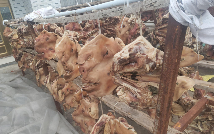 季桥镇腌制的咸猪头。房亚源 摄