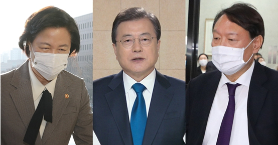 ·从左至右依次为秋美爱、文在寅和尹锡悦