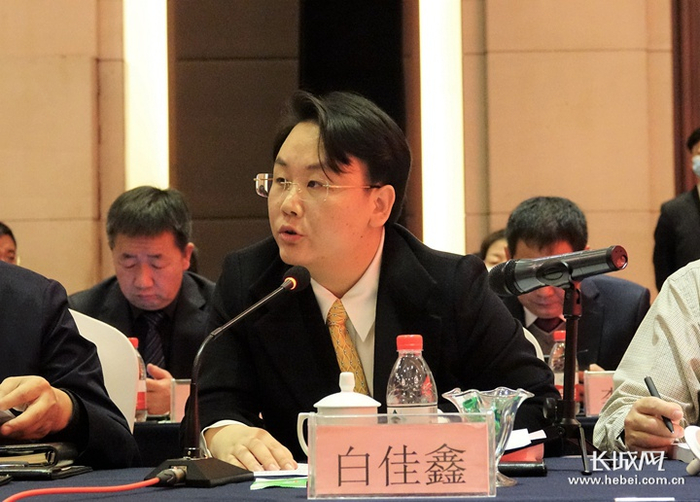 河北龙凤山铸业有限公司总经理白佳鑫发言。长城网记者 李文培 摄