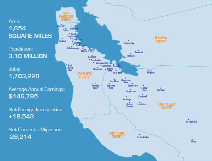 硅谷地区示意图 来源：硅谷指数