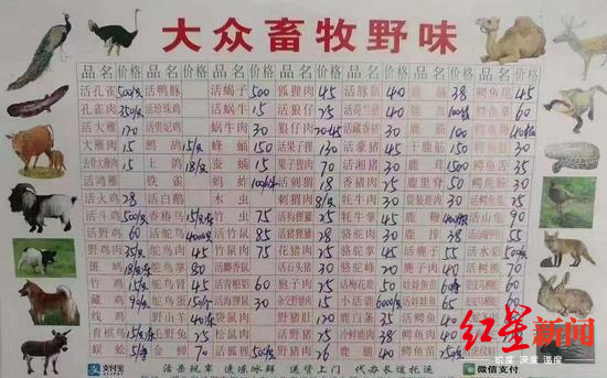 ↑大众畜牧野味的菜单。网传图片