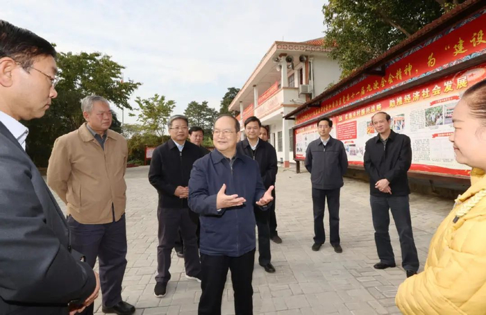 田阳区是鹿心社联系指导村（社区）“两委”换届选举工作联系点。他来到田阳区百育镇九合村，与当地领导干部深入交谈，详细了解村“两委”换届选举、推进乡村振兴等情况。黄克 摄