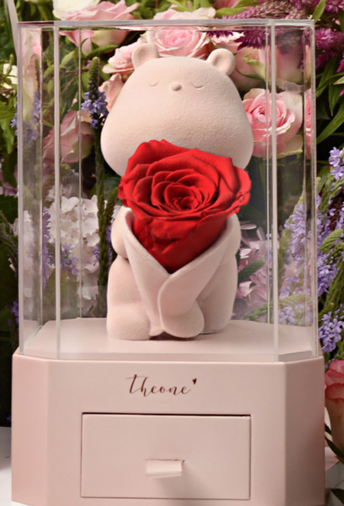 △唯忆永生花红玫瑰花熊礼盒