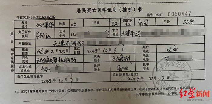 ↑张津华死亡医学证明
