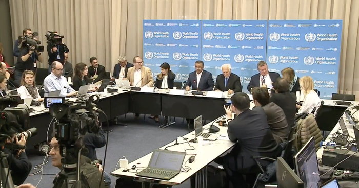 世卫组织发布会。 直播视频截图
