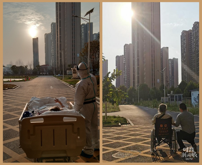 　　△2020年3月5日，武汉大学人民医院东院区，90后援鄂医生刘凯在护送罹患新冠肺炎的87岁老人王欣出病房做CT途中，让老人欣赏了一次久违的落日。时隔半年，9月4日，痊愈的王欣老人和刘凯在武汉重逢，再现了看夕阳的经典画面。（资料图）