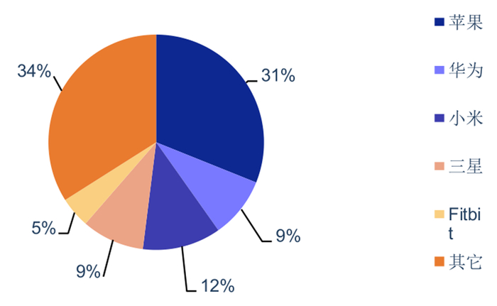 ▲2019Q2 头部公司 可穿戴设备出货量占比（% ）