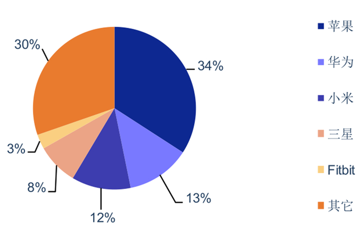▲2020Q2 头部公司 可穿戴设备出货量占比（%）
