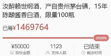 ▲ 【汝醉赖世纲酒】某平台众筹达成截图