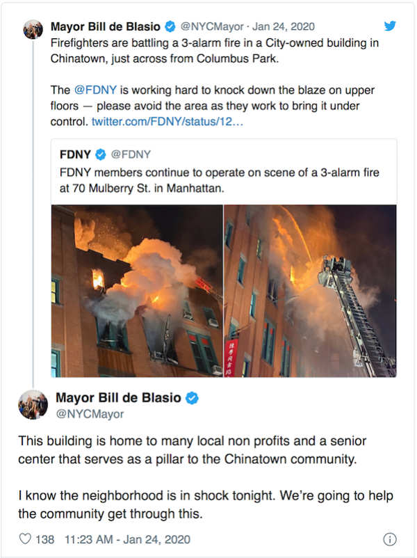 纽约市长白思豪（Bill de Blasio）在推特上称这里是社区的支柱。