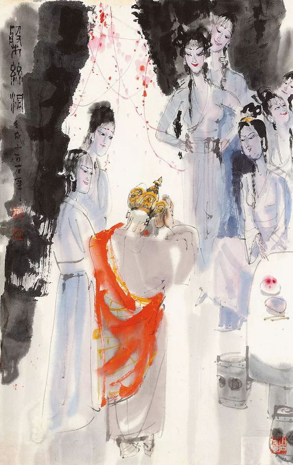 中国画-盘丝洞 1982 傅小石 67.8x44 纸本 江苏省美术馆藏