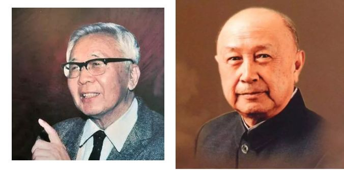 　　左：中国科学院院士、数学家华罗庚（1910-1985） 　　右：中国科学院及中国工程院院士、空气动力学家钱学森（1911-2009）