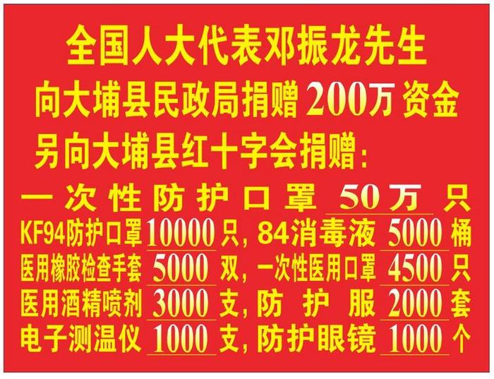 心系家乡！全国人大代表邓振龙捐赠两百万元及一批医疗物资支援梅州