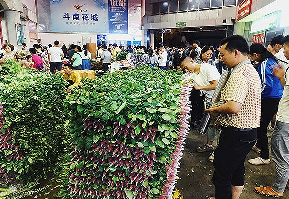 斗南鲜花市场上的玫瑰花。
