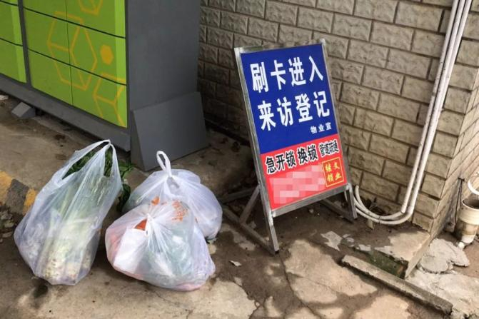 辛野把买好的食物放在小区门口