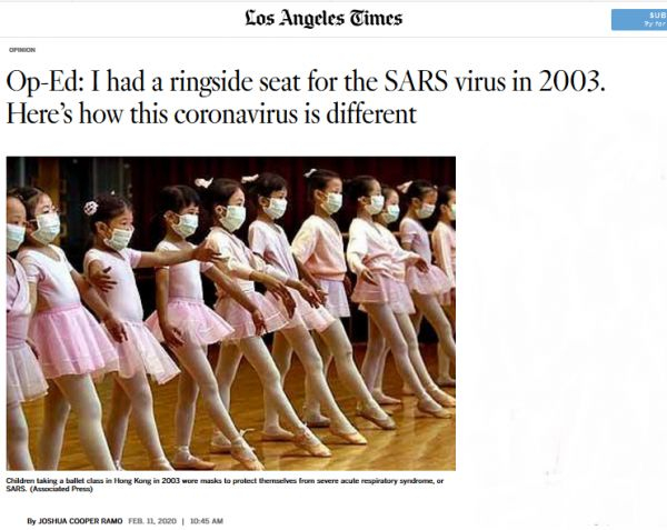 2月11日《洛杉矶时报》刊文《亲历03“非典”疫情，如今抗击新冠病毒大有不同》