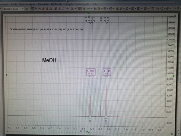 这瓶假酒精的核磁谱图，显示实为甲醇。