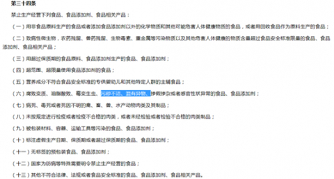 图片来源：《食品安全法》截图