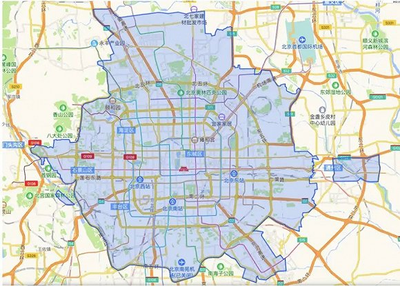 摩拜单车北京市运营范围。来源 / 摩拜单车APP