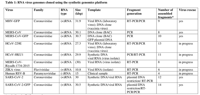 利用合成基因组学平台克隆RNA病毒基因组