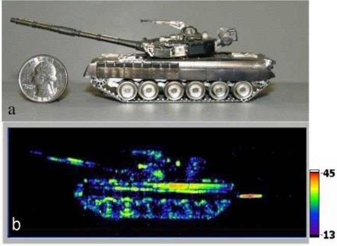 图为1/72比例T80坦克模型的太赫兹逆合成孔径雷达成像图源：新华网