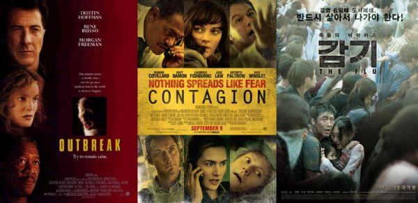 （左起）《恐怖地带》、《传染病》、《流感》电影海报（资料图片）