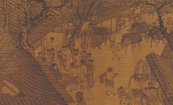 《清明上河图》局部 老者正摆地摊卖草药