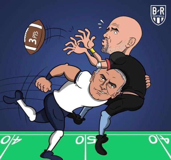  美国媒体BR借着超级碗创作漫画：穆里尼奥顶翻了瓜迪奥拉。