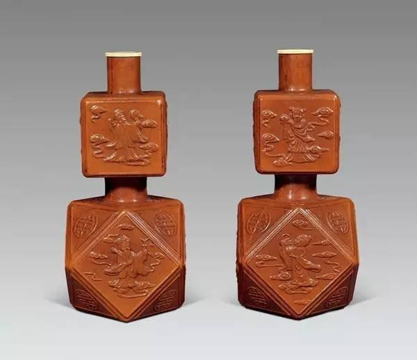 匏制八仙图八方倭角葫芦瓶 