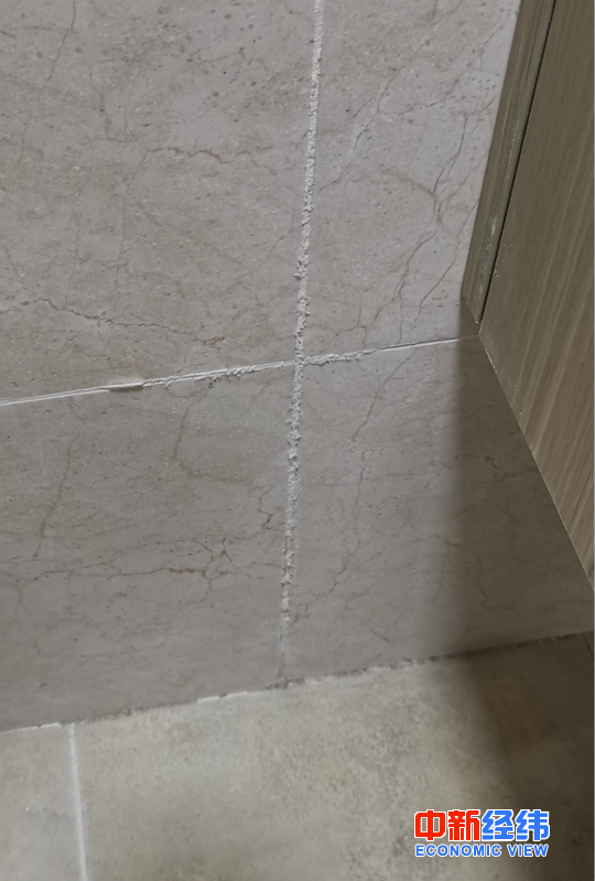 湖心岛丽湖的业主韩瑞（化名）家出现墙砖反碱的情况受访者供图