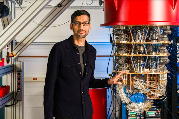 ▲（Google CEO 桑德尔·皮蔡和量子计算机）