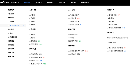(图：百度大脑AI开放平台开放的人脸与人体识别技术)