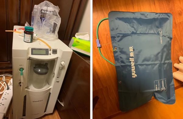 ·母亲使用的制氧机、氧气袋