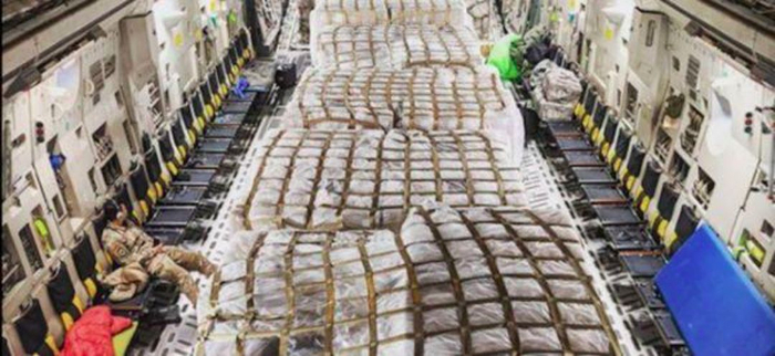 3月17日，社交网站上发布的一张照片显示，一架C-17飞机上装满了放置试剂盒的托盘。“防务1号”网站已证实其真实性。