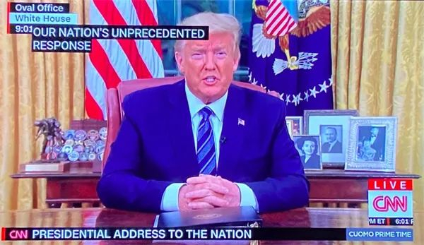  特朗普发表电视讲话　图|CNN截屏